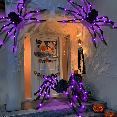 Araignée géante poilue noire illuminée en violet pour Halloween
