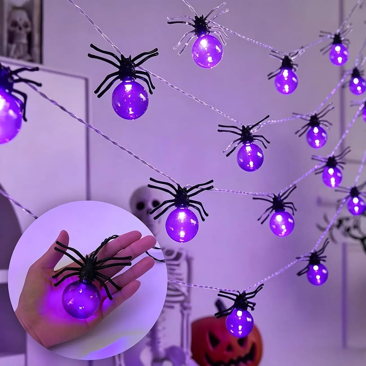 Guirlande araignées LED blanc chaud
