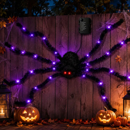 Araignée géante lumineuse sur un porche